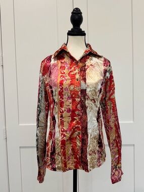 ✨ Roberto Cavalli Button-Down Blouse | Metallic Floral | Italian Designer ✨